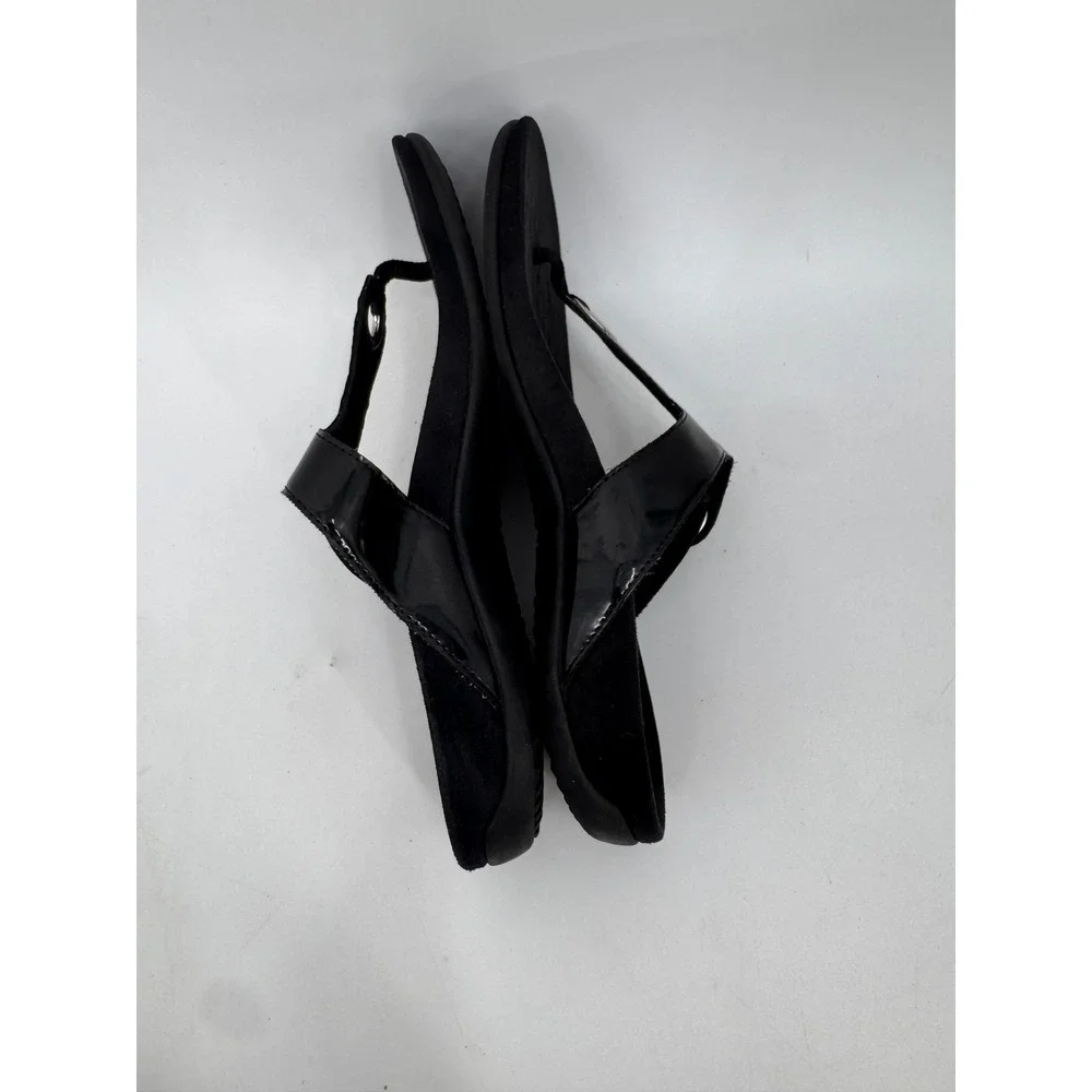 Vionic Lana Sandals Women Size 9 Black Patent Orthopedic Thong Flip Flops